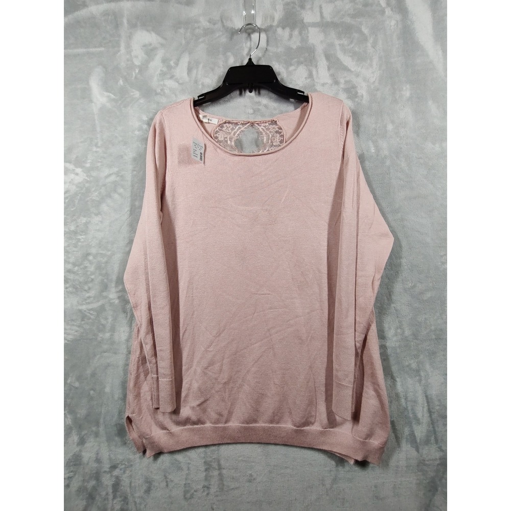 Maurices Womens Large Pink Lace Back Long Sleeve Knit Pullover Sweater NWT